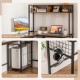 L-shaped Desk with Power Outlet Hutch