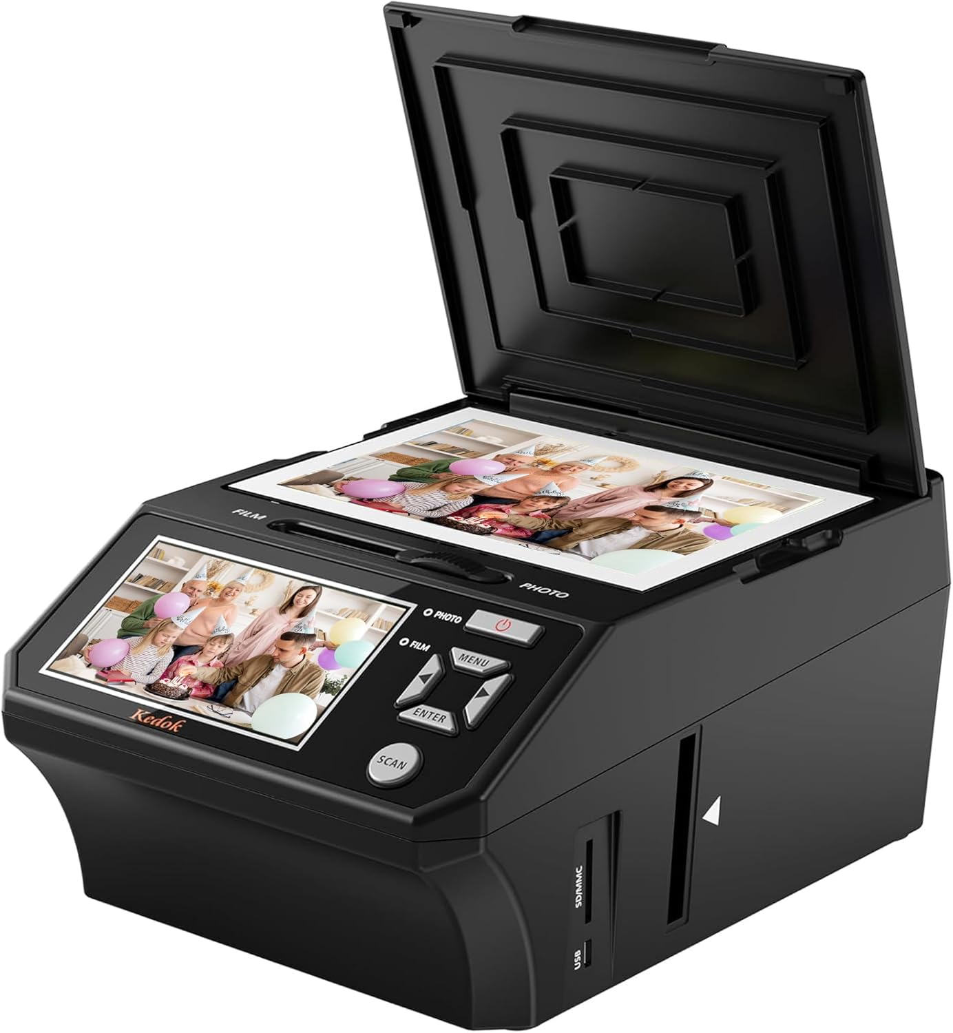 Digital film- og slidescanner - Med 5 tommer LCD-skærm, konverterer 35 mm og 110 mm film, fotos og visitkort til 22 MP JPEG i høj opløsning, indeholder 8 GB SD-kort.