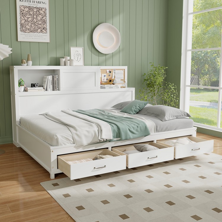 Twin/Full Size Wooden Daybed with 3 Drawers with Storage Shelves