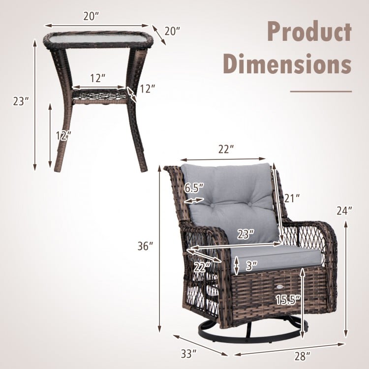 3 Pieces Outdoor Swivel Rocker Set with Small Side Table