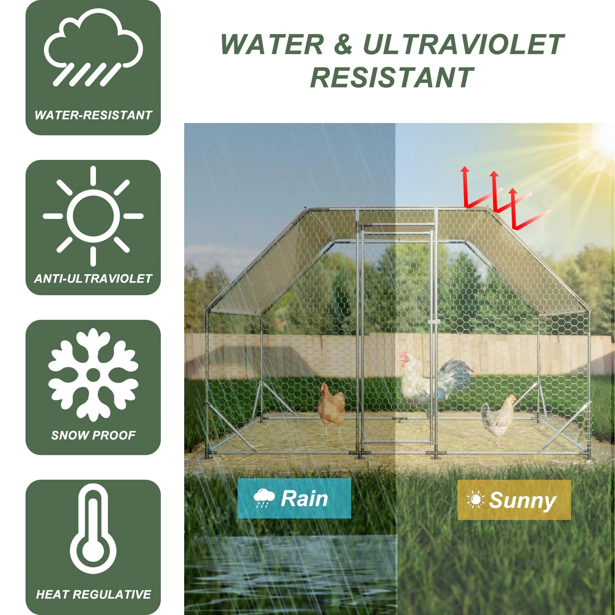 Seizeen Large Walk-in Chicken Coop, Weatherproof & Sturdy Metal Hen House for 6-8 Chickens, 10FT with Easy Access & Versatile Use