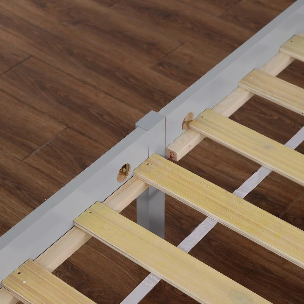 Ktaxon Twin Size Gray Wood Bed Frame with Headboard & Footboard, Solid Pine, No Box Spring Needed