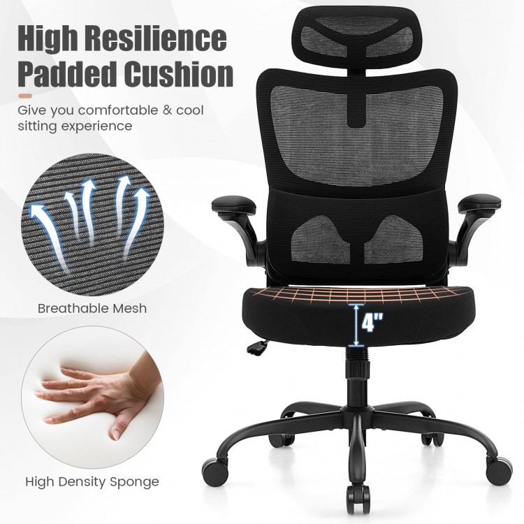 Mesh Office Chair with Adaptive Lumbar Support, Flip-up Armrests, Reclining Backrest