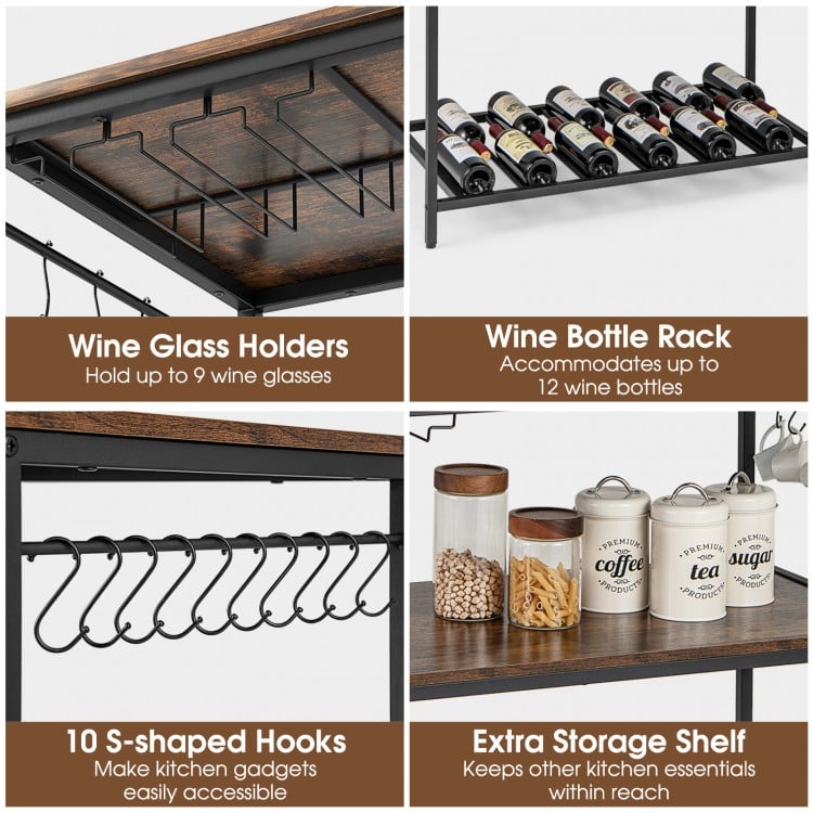 3 Shelves Kitchen Island Industrial Prep Table with Bottom Wine Rack