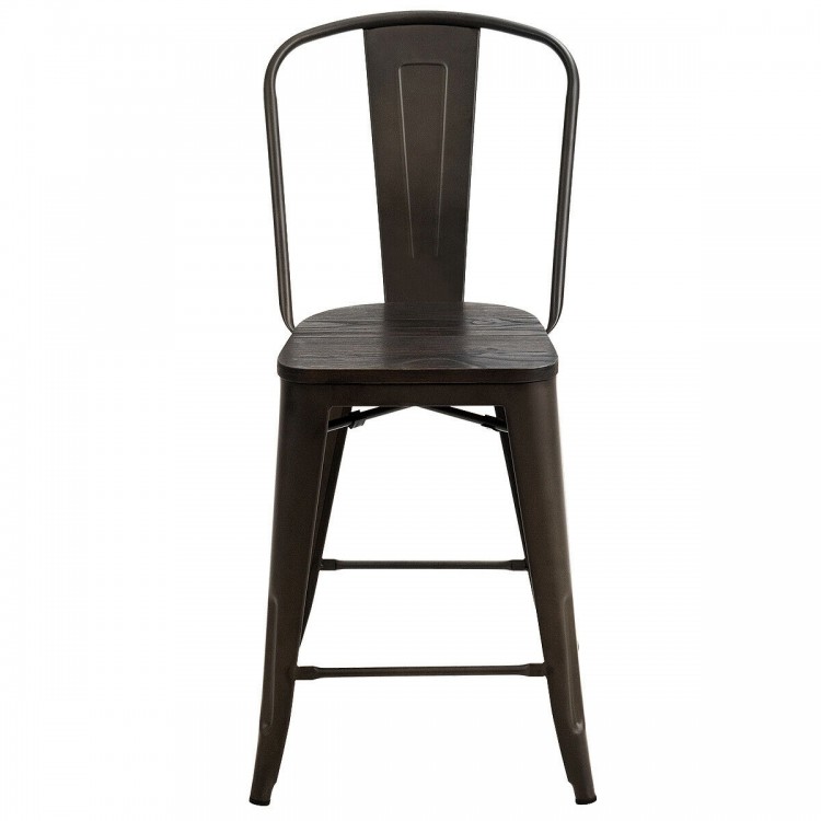 Set of 4 Industrial Metal Counter Stool Dining Chairs with Removable Backrest