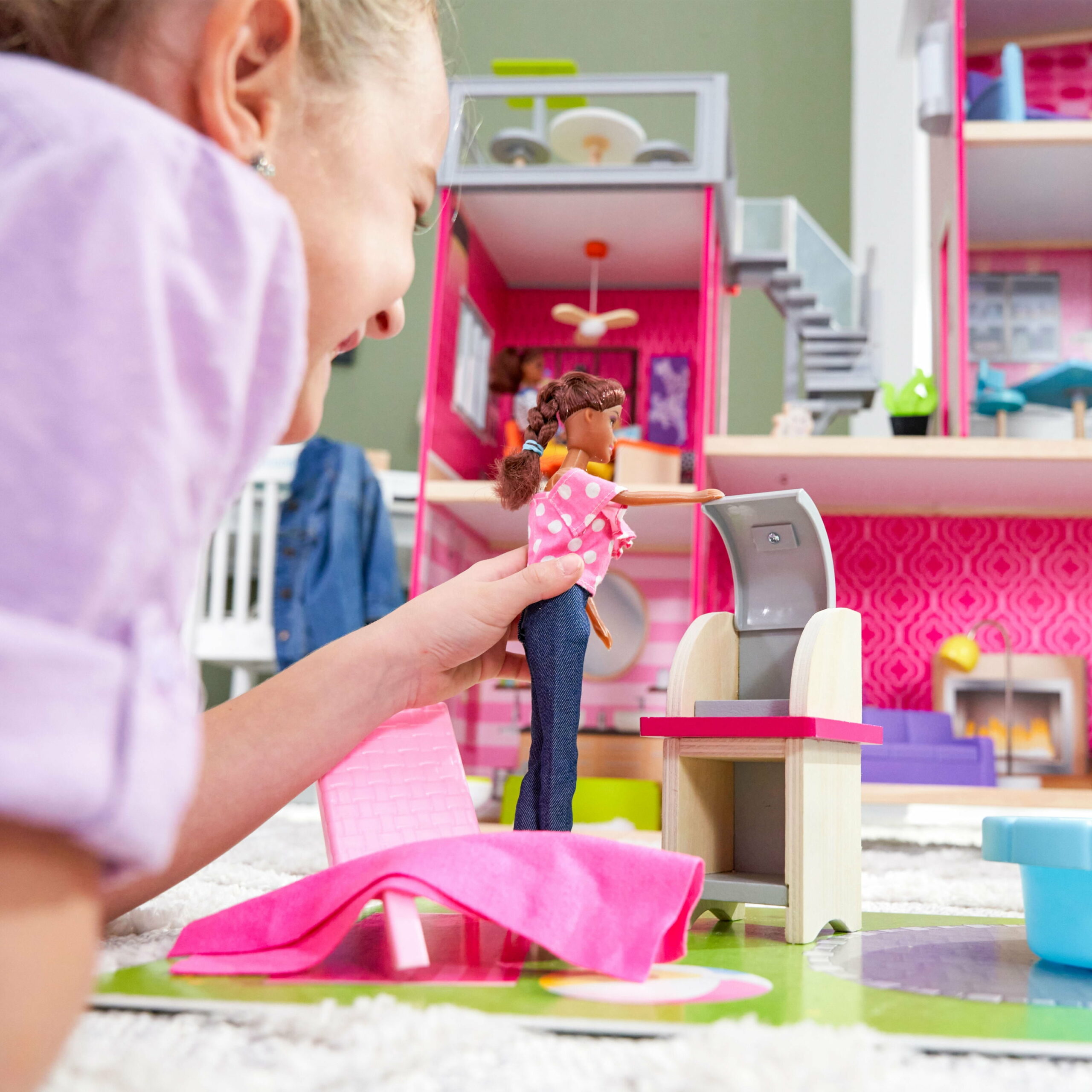 KidKraft Uptown Wooden Dollhouse, 3 Levels, 36 Accessories, Ages 4+, Interactive Lights & Sounds