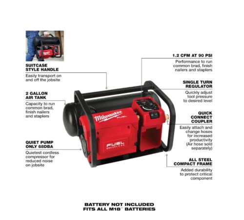 Cakuuma M18 FUEL 2 Gallon Portable Quiet Air Compressor, 18V Battery Powered, Milwaukee Model 2840-20
