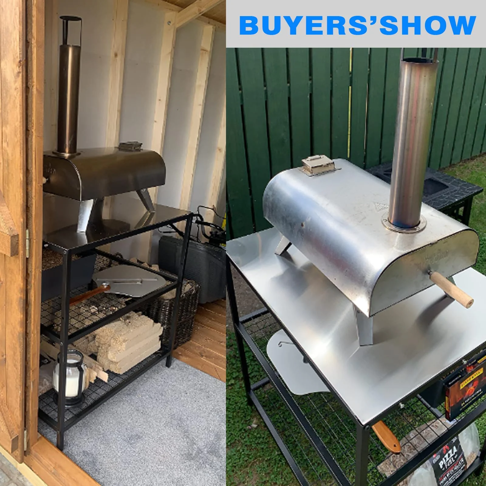 WEASHUME Stainless Steel Grill Cart Pizza Oven Stand Trolley Table