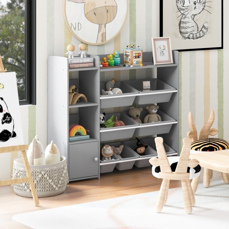 4-Tier Kids Bookshelf and Toy Storage Rack with 8 Toy Organizer Bins