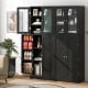 Tall Kitchen Pantry Cabinet with Dual Tempered Glass Doors and Shelves