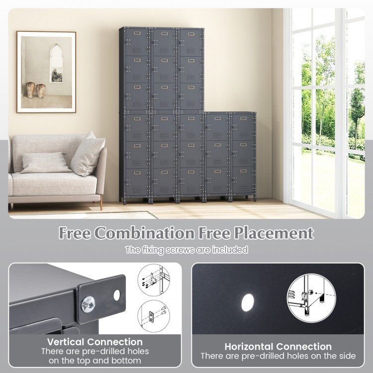 Metal Storage Locker with 3 Lockable Doors and Adjustable Feet