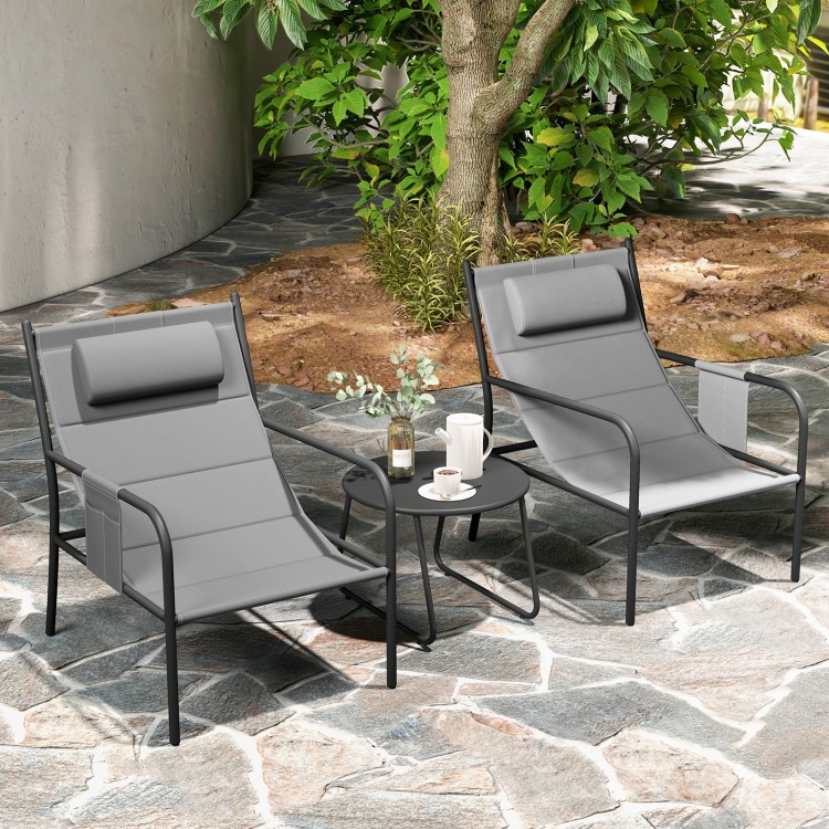 3 Piece Outdoor Bistro Set Patio Metal Chair and Coffee Table Set