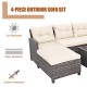 4 Pieces Patio Rattan Sofa Furniture Set with Cushion and 2-Tier Coffee Table