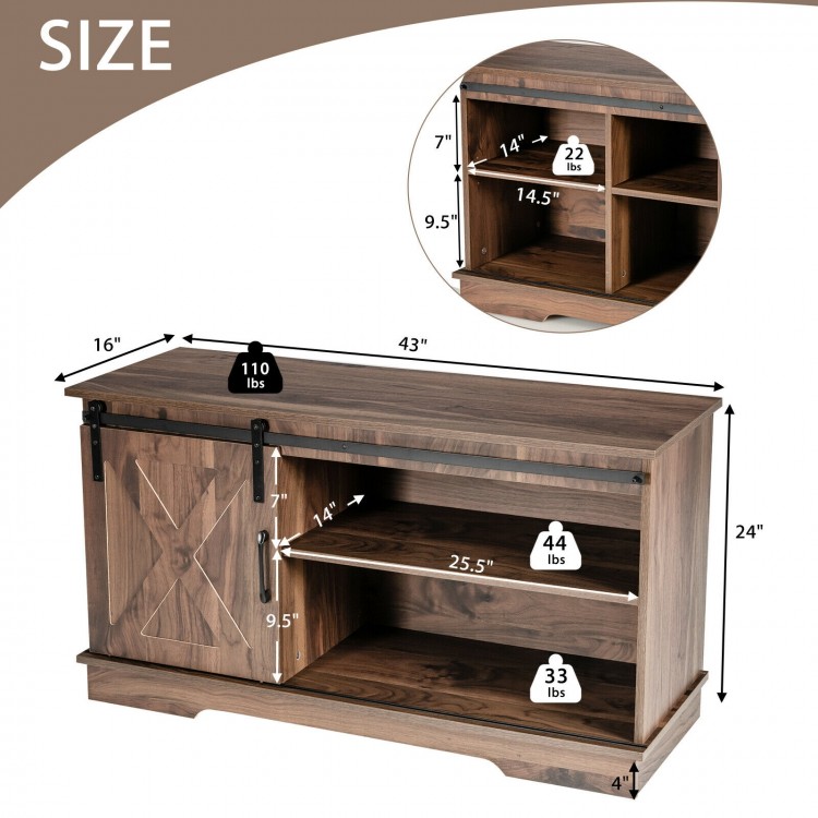 Sliding Barn Door TV Stand with Adjustable Shelf and Cable Holes for 50 Inch TV