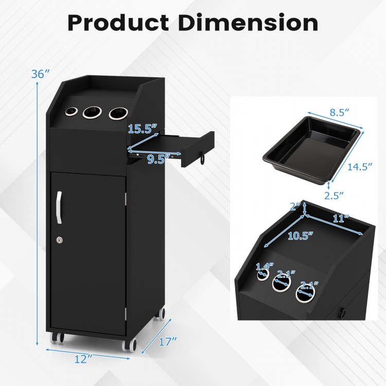Salon Trolley Cart 360° Rolling Tool Cart Mobile Storage Station with 4 Lockable Wheels
