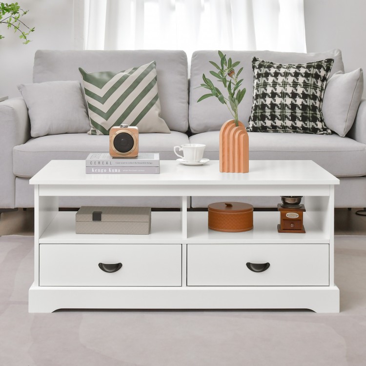 Modern Coffee Table with Drawers and Open Cubies