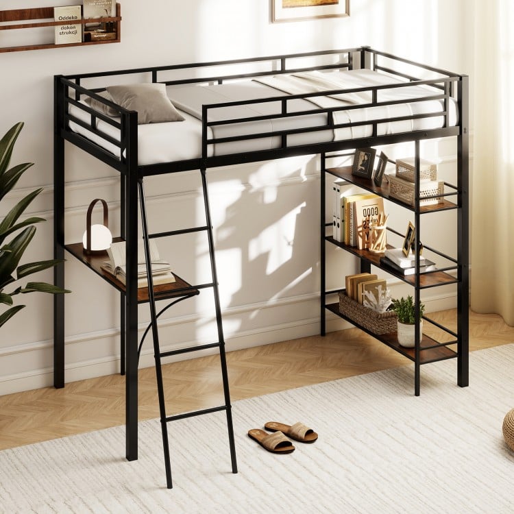 Twin Size Loft Bed with Desk and Shelves for Kids and Home