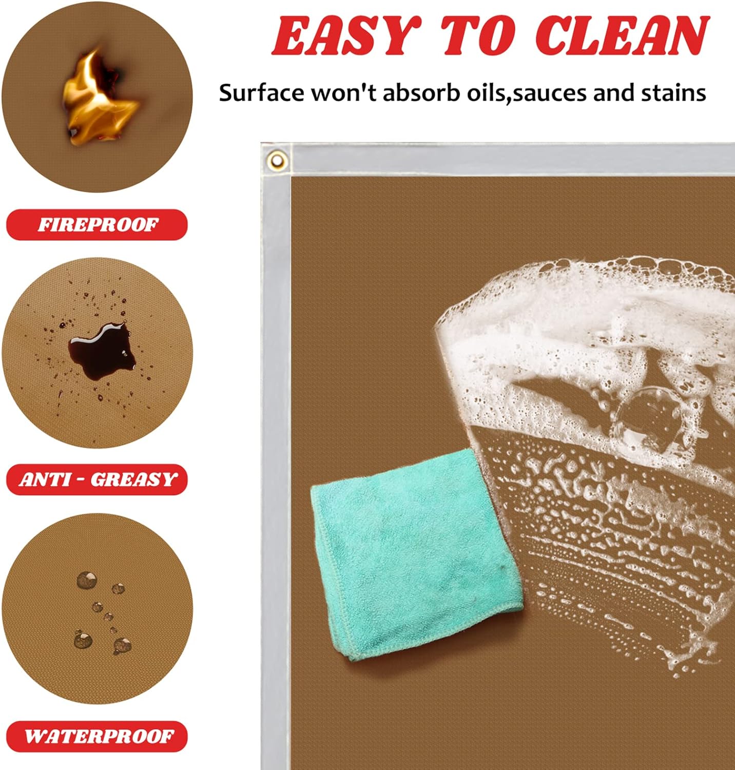 Fireproof Grill Mat by [Brand Name], 70×60 Inch Outdoor Deck Protector, Heat Resistant to 2200°F, Easy to Clean, Includes 4 Garden Studs