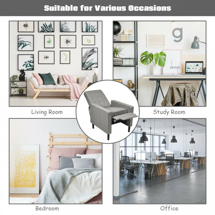 Modern Fabric Push-Back Recliner Chair with Button-Tufted Back and Thick Cushion