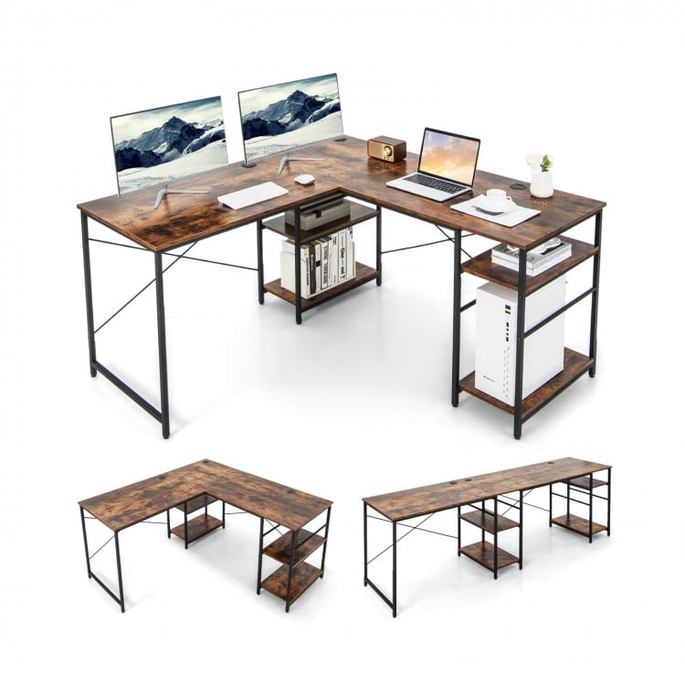 L-Shaped Computer Desk with 4 Storage Shelves
