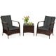 3 Pieces Patio Rattan Conversation Set with Glass Top Coffee Table and Cushions