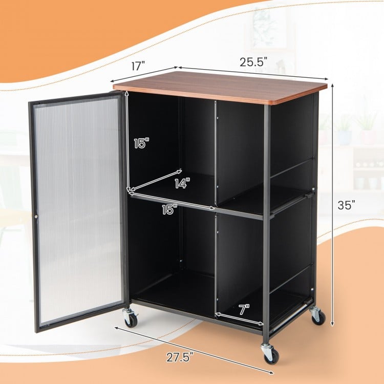 Mobile Serving Cart with Transparent Single Door Cabinet