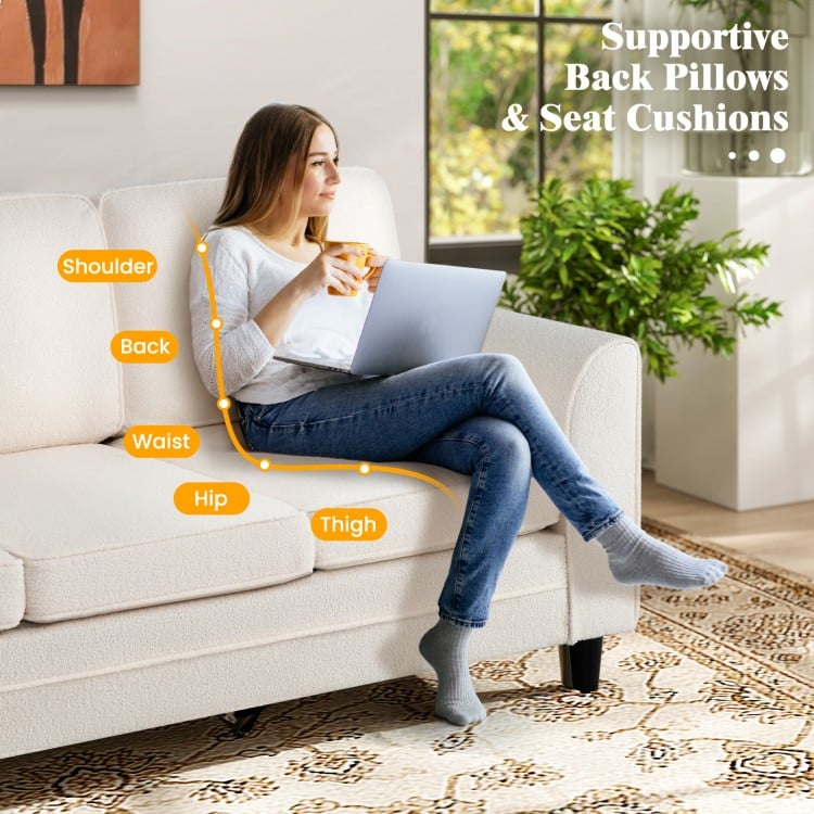 Upholstered Teddy Velvet 3-Seat Sofa with Comfy Back Pillows