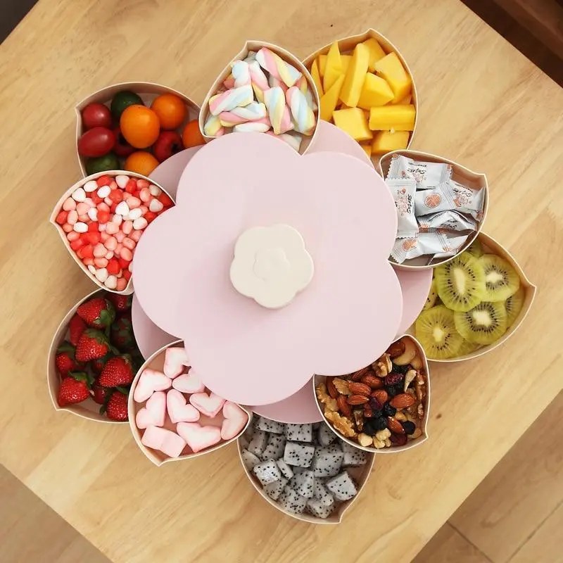 BloomzoTM Flower-Shaped Rotating Snack Box, Multi-Purpose Storage for Snacks, Jewelry, Makeup, BPA-Free, Elegant Design