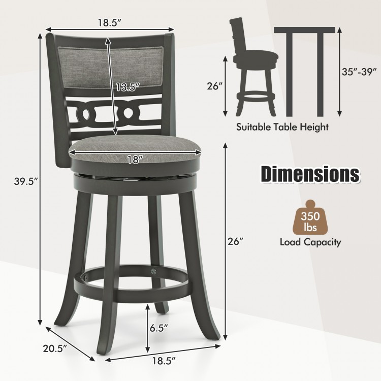Counter Height Bar Chair with Wooden Frame Swivel Seat and Footrest for Pub Bar Restaurant