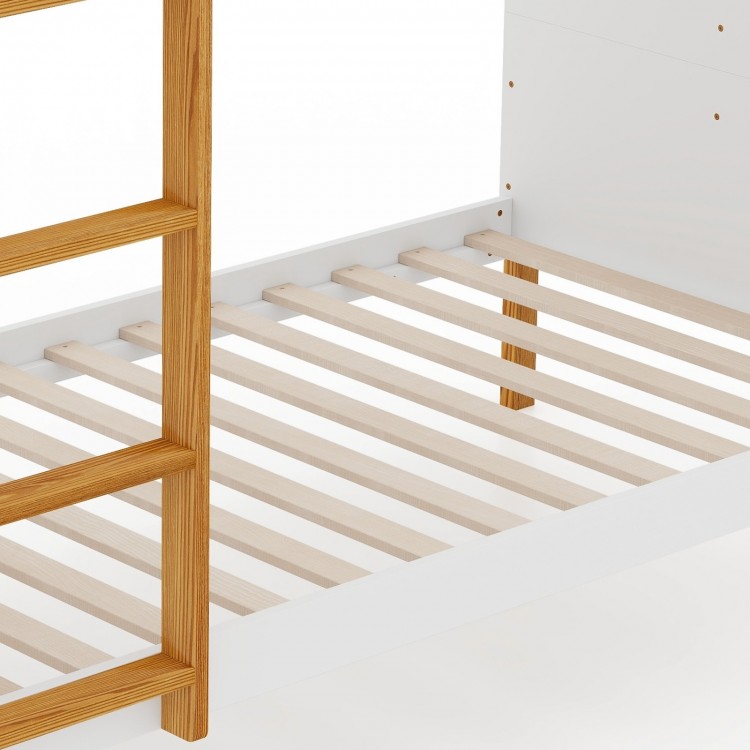Twin Over Twin Bunk Bed with Integrated Ladder and Safety Guardrails