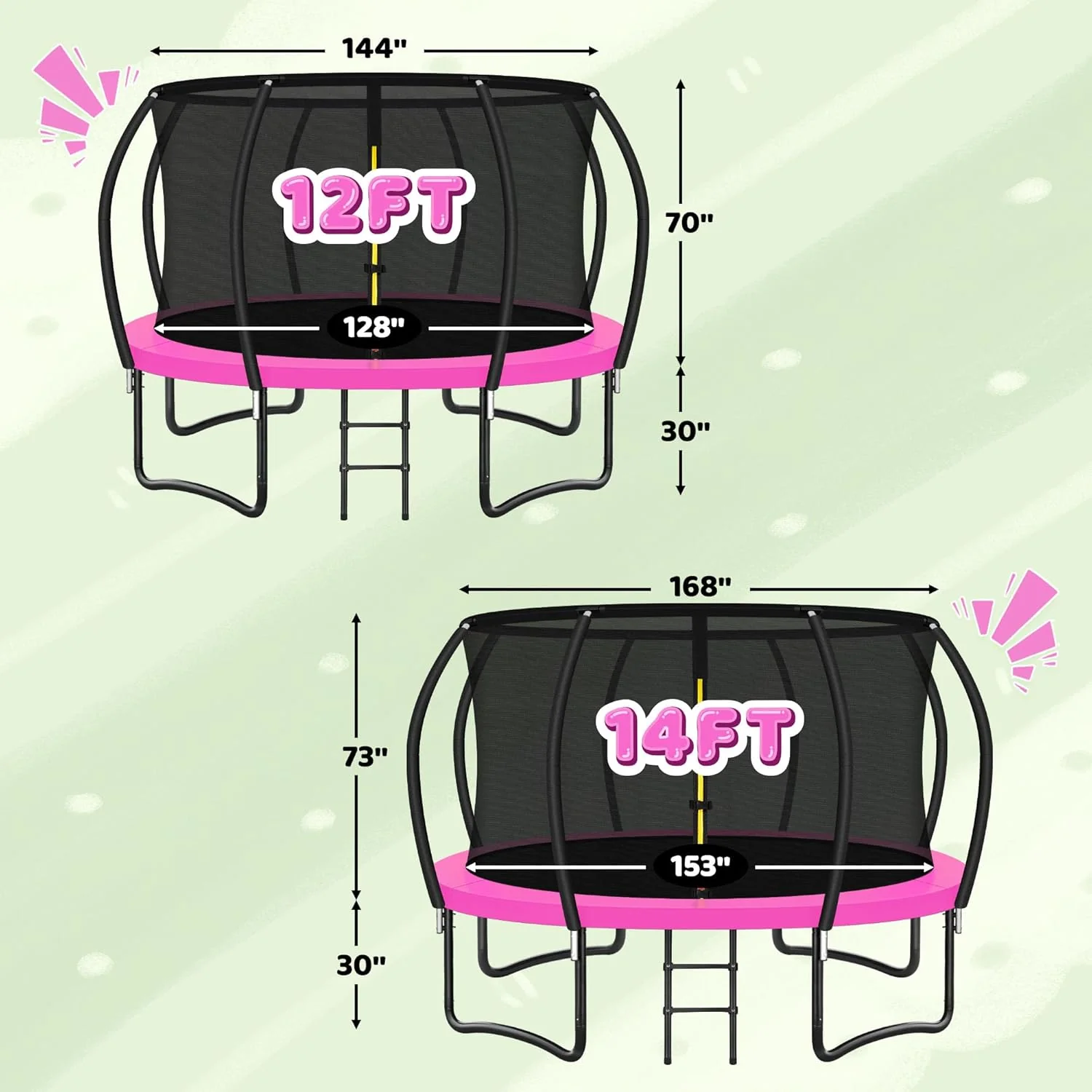 Trampoline 8FT 10FT 12FT 14FT 16FT, Recreational Trampolines with Enclosure Net and Ladder, Outdoor Anti-Rust Trampolines for Kids and Adults, ASTM Approved