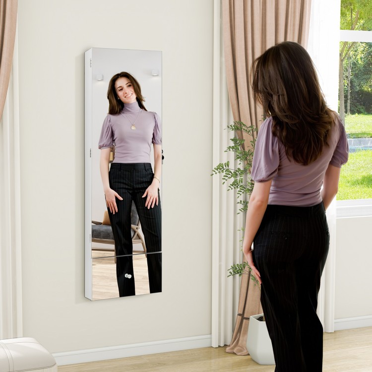 Wall Mounted Jewelry Armoire Organizer with Full-Length Frameless Mirror