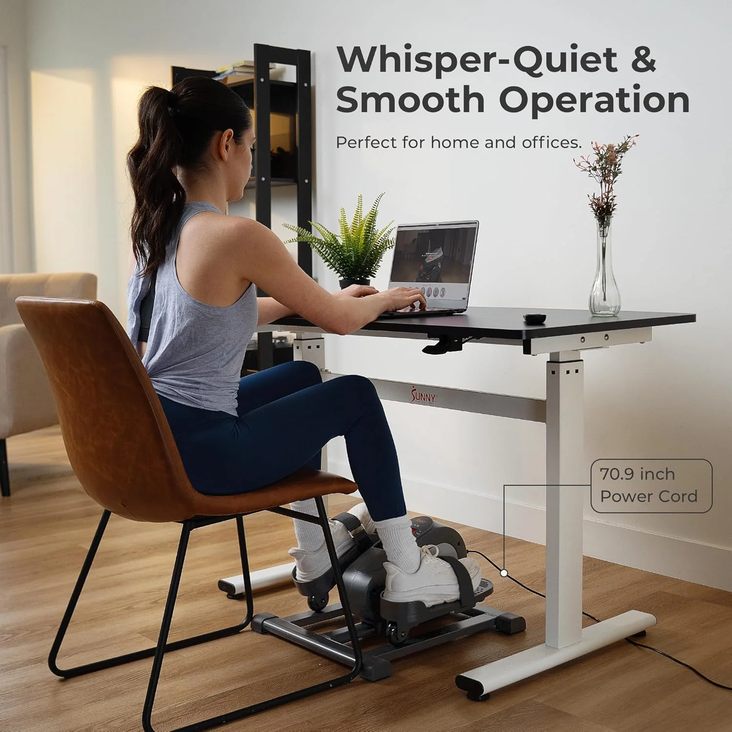 Sunny Health & Fitness Smart Mini Elliptical Trainer, Indoor Under-Desk Pedal Exerciser for Seniors’ Mobility & Cardio Workout, Free SunnyFit App Bluetooth Link, Optional Motorized w/Remote Control