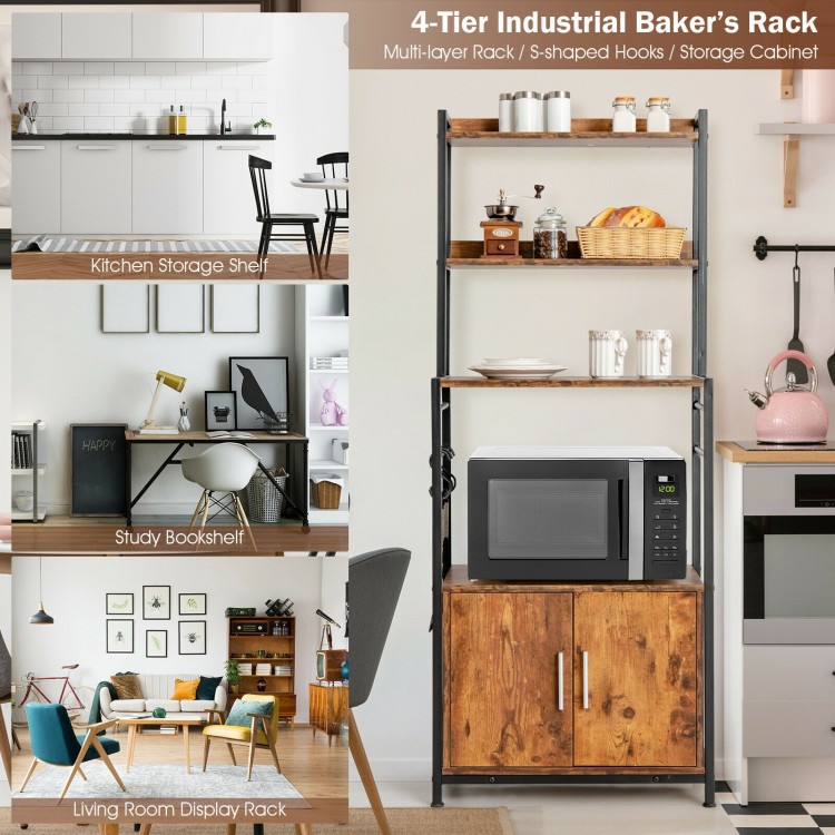 4-Tier Industrial Kitchen Bakers Rack Microwave Oven Stand
