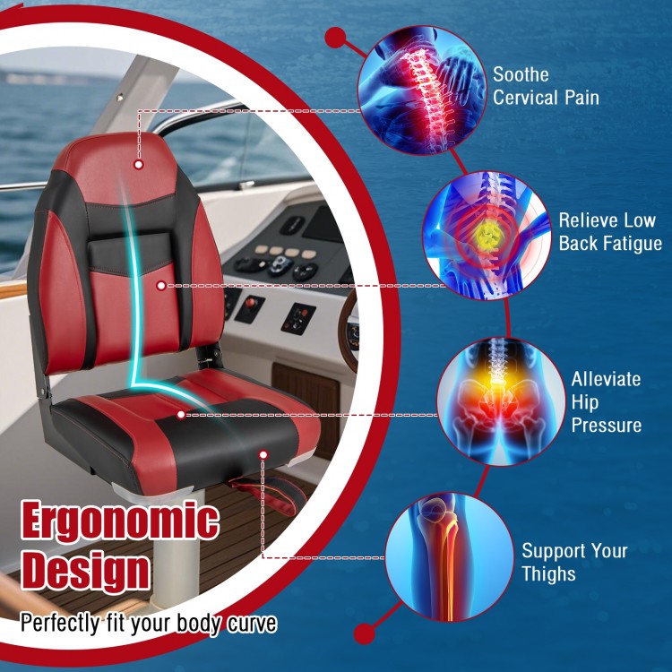 2 Pieces High Back Folding Boat Seat Set with Sponge Cushion