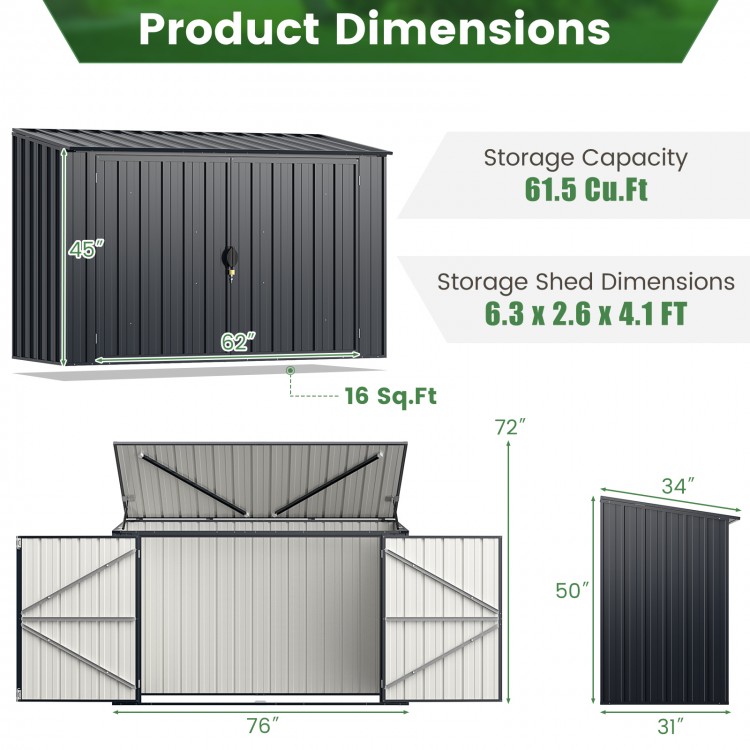 6.3 x 2.8 FT Metal Outdoor Storage Shed Rustproof Steel Tool Shed with Lockable Door
