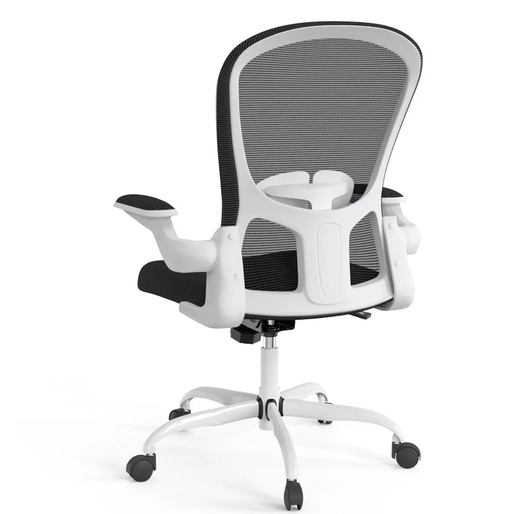 Silybon Ergonomic Office Chair, Adjustable Height with Flip-Up Arms, Breathable Mesh, 300 lbs Capacity, White