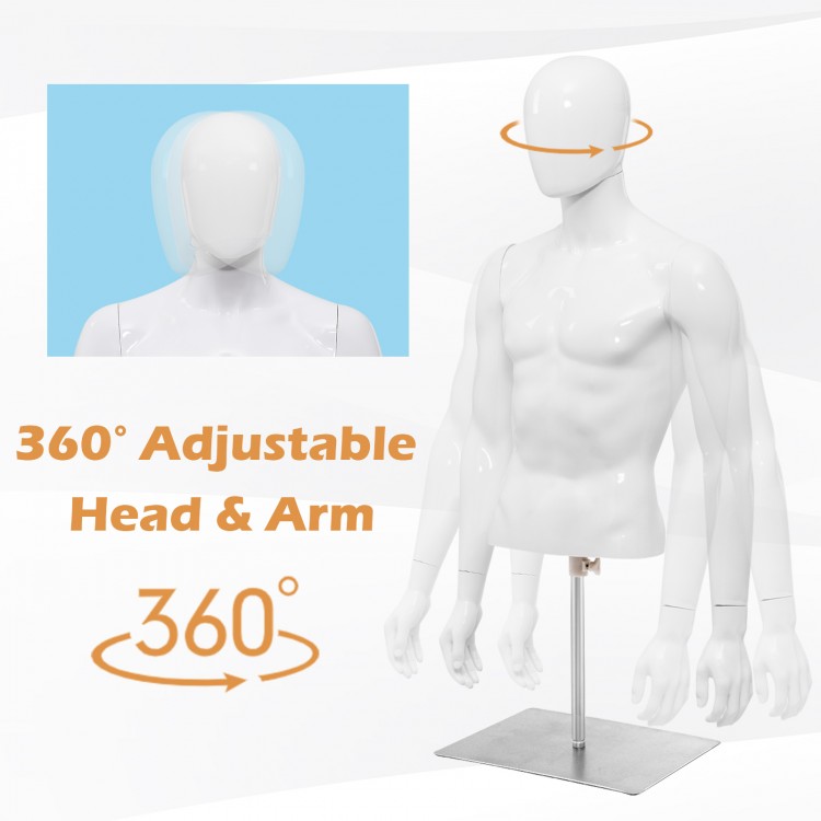 Plastic Half Body Head Turn Male Mannequin with Base