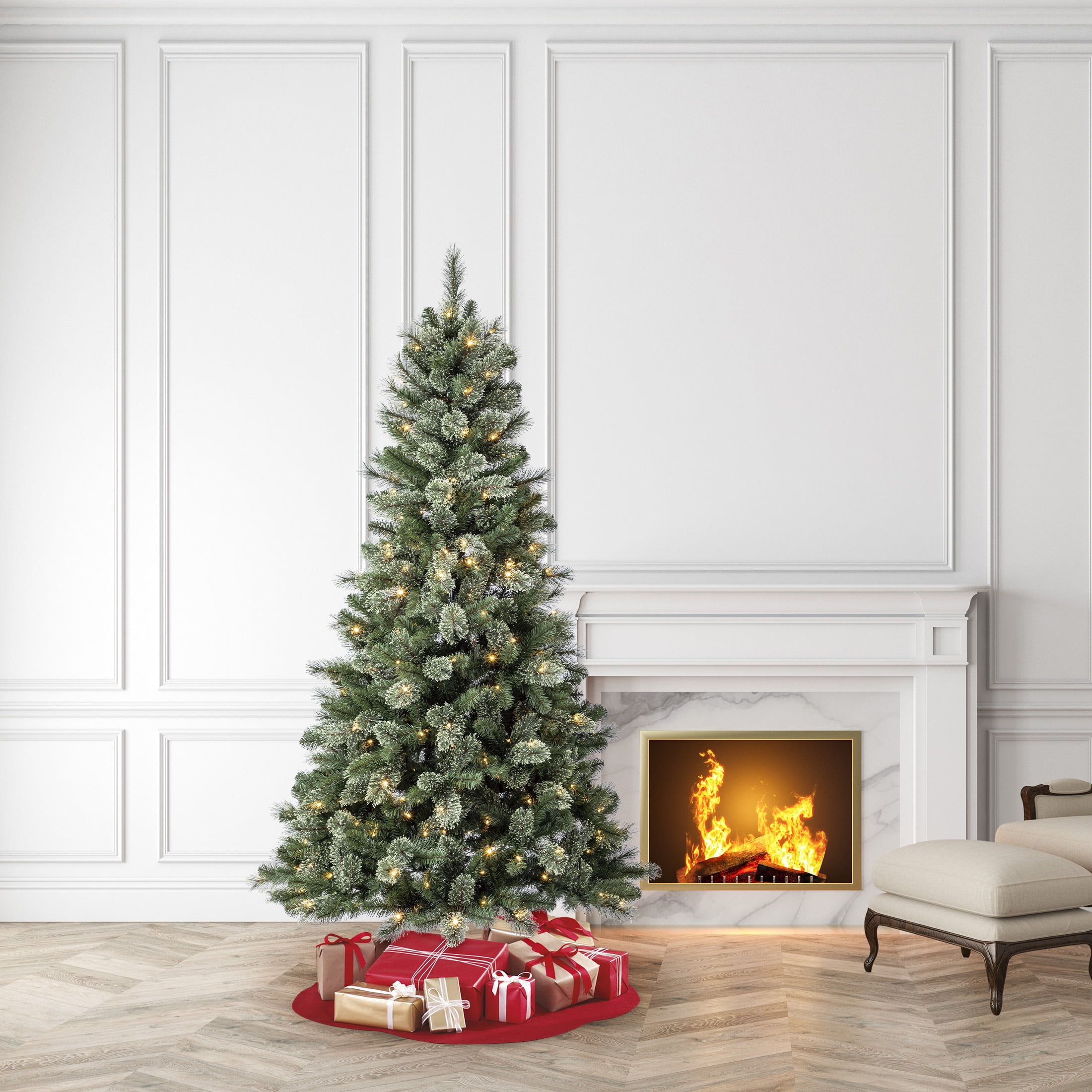 Holiday Time 7.5 ft Pre-Lit Liberty Cashmere Pine Artificial Christmas Tree, 300 LED Lights, Green