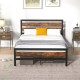 Full/Queen Industrial Bed Frame with Rustic Headboard and Footboard