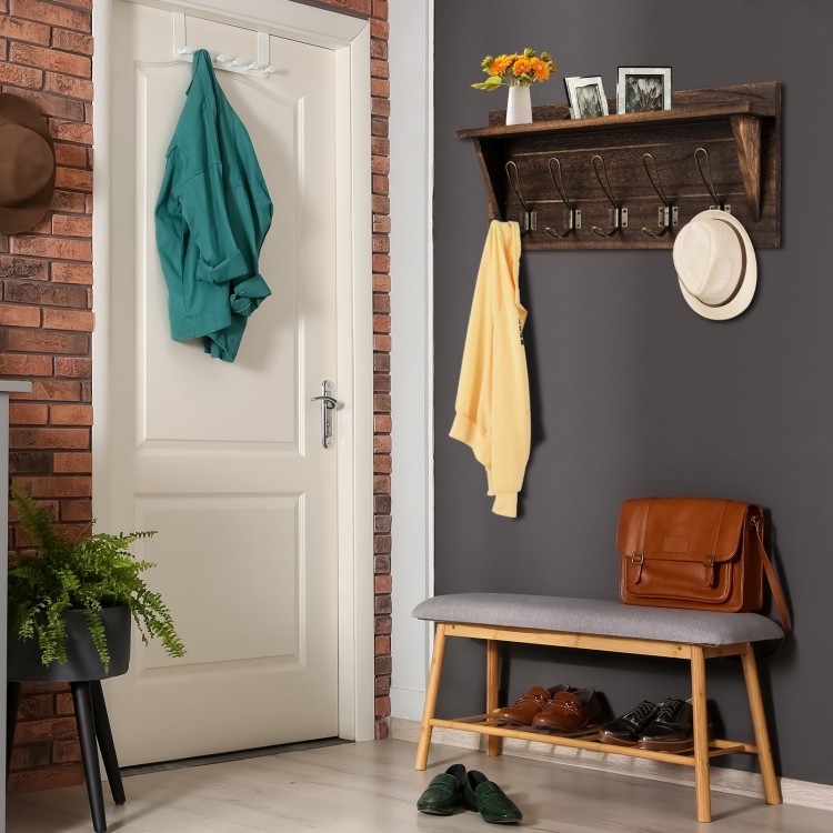 24 Inch Entryway Wall Mounted Coat Rack with Shelf and 5 Hooks