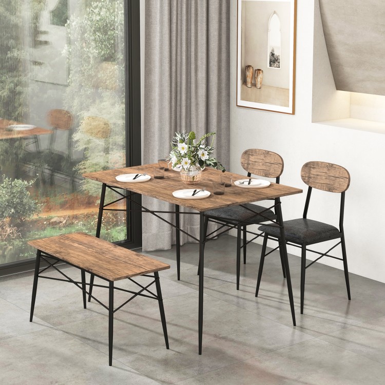 4 Piece Dining Table Set with Bench and 2 Chairs