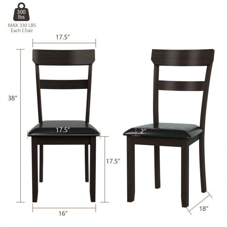 Set of 2 Dining Chairs With Rubber Wood Frame and Upholstered Faux Leather Seat
