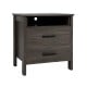 Modern Wood Grain Nightstand with Cable Hole and Open Compartment