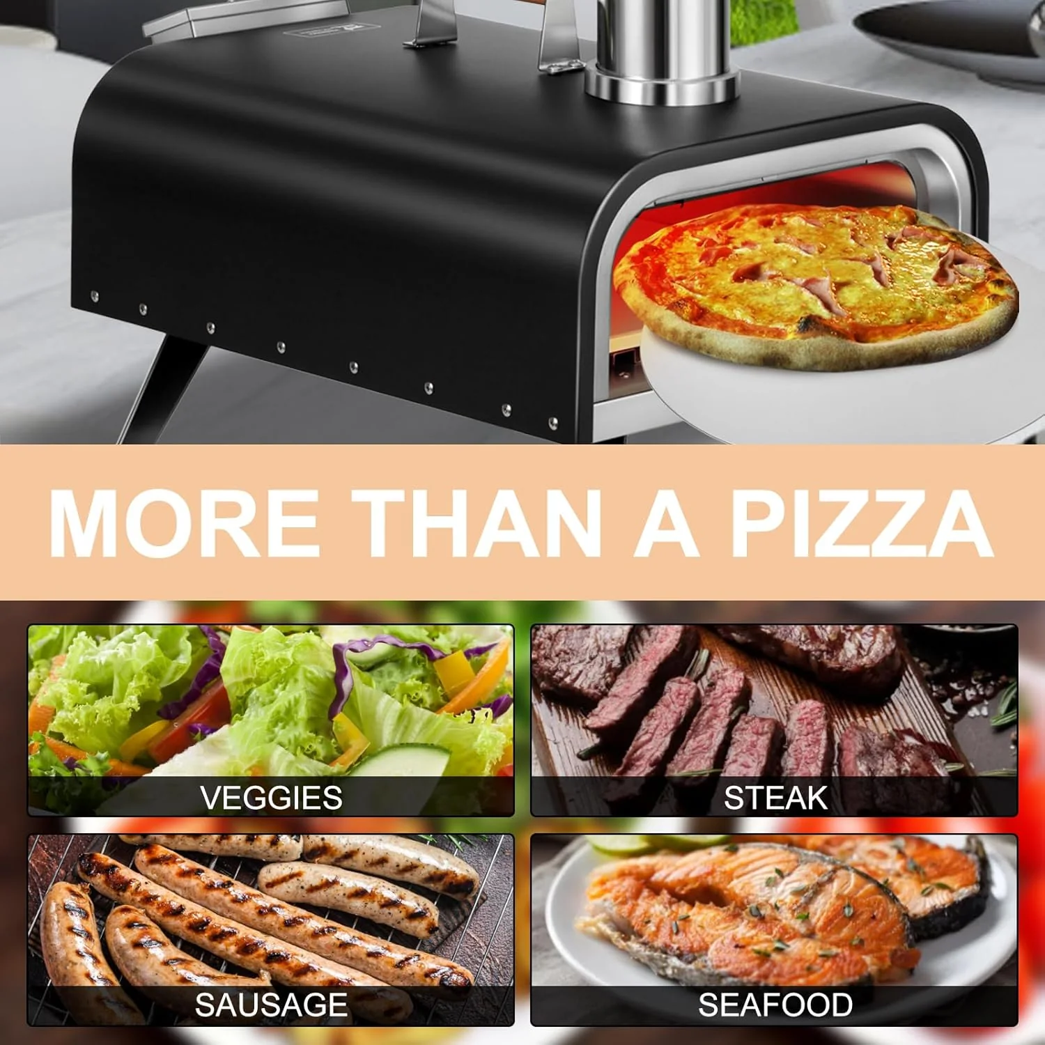 EDOSTORY Outdoor Pizza Oven, Wood Fired for Outside, Patio Maker With Stone, Peel, Grill Rack, and Waterproof Cover for Backyard Camping