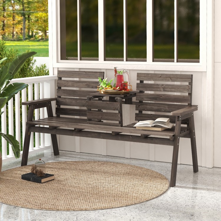 Outdoor Fir Wood Bench with Foldable Middle Table