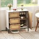 Rattan Sideboard Buffet Cabinet with 1 Door and 3 Drawers