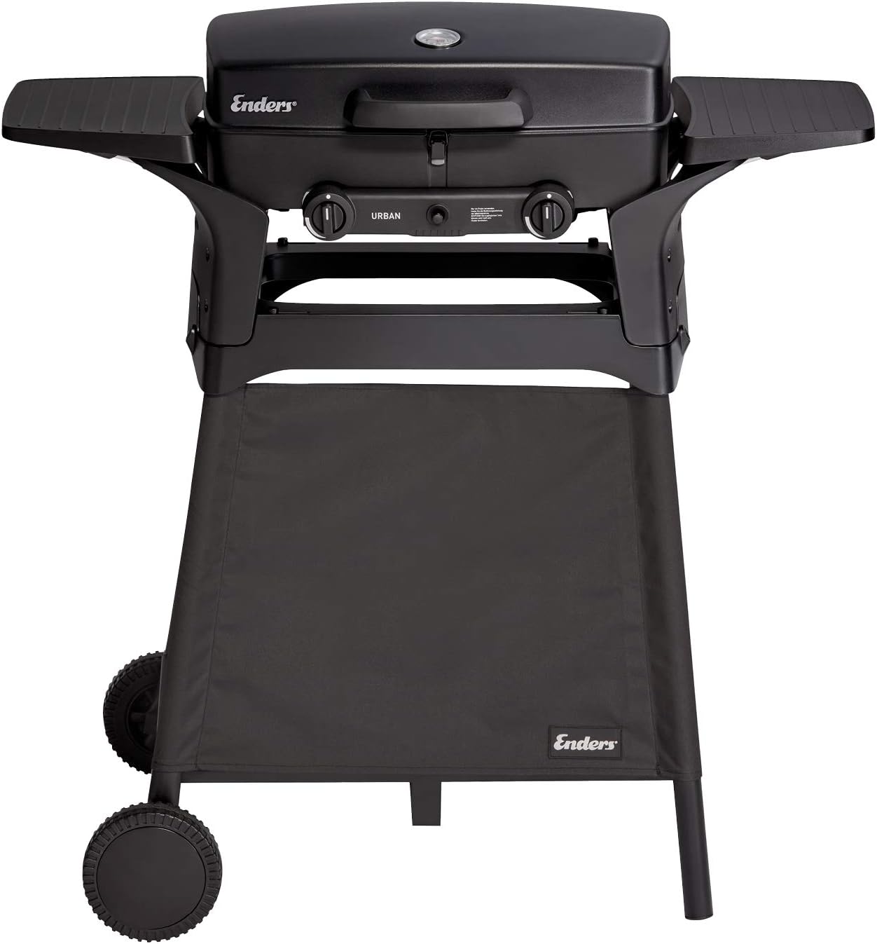Enders Gasgrill Urban II, bordgrill, grill, madlavning og bagning funktion, 2 brændere rustfrit stål, med grilltermometer, altan, camping grill, aluminiums hus, støbejern rist #2070