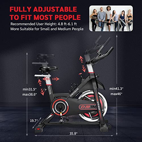 DMASUN Indoor Cycling Bike, Alloy Steel, Silent Resistance, Adjustable Seat, Digital Display, Black-Red