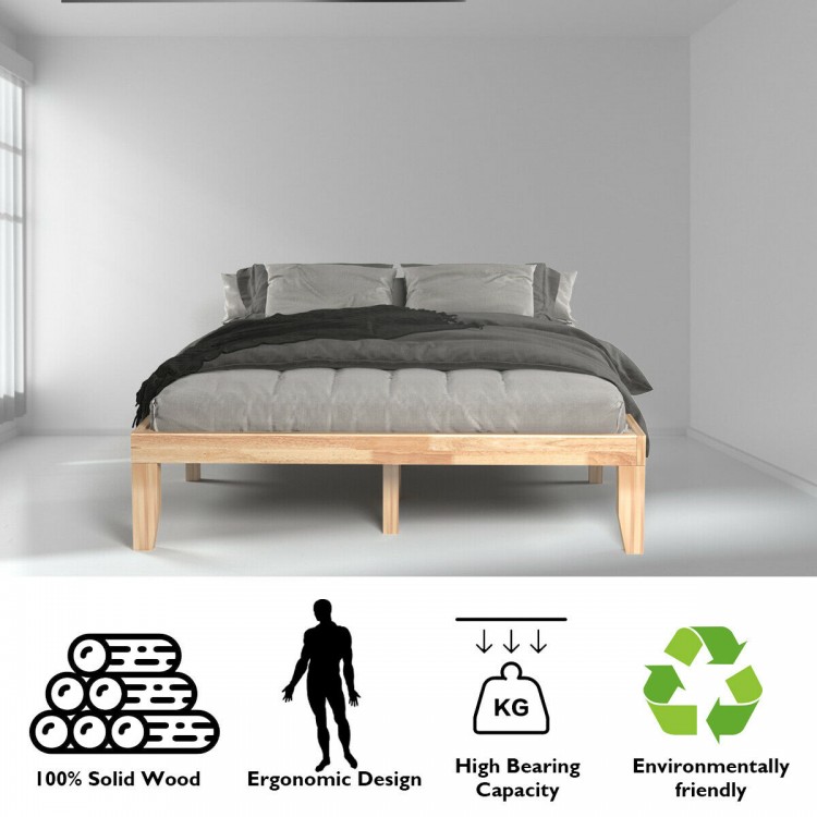 14 Inch Queen Size Rubber Wood Platform Bed Frame with Wood Slat Support